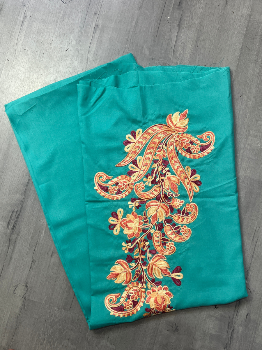 Gul Kashmiri Aari 2 Piece Unstitched Suit | Dark Teal